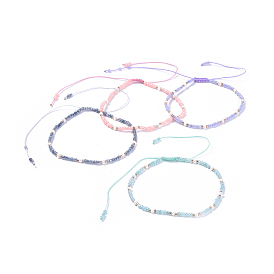 Adjustable Nylon Thread Braided Beads Bracelets, with Glass Seed Beads and Glass Bugle Beads
