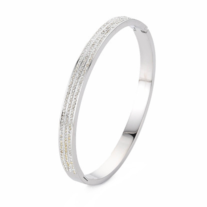 Bracelet triple ligne strass cristal, bracelet jonc articulé en acier inoxydable avec argile polymère pour femme