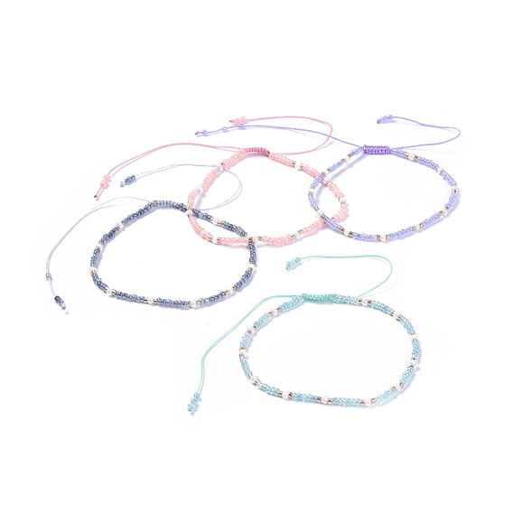 Bracelets de perles tressées en fil de nylon ajustable, avec des perles de verre et des perles de verre