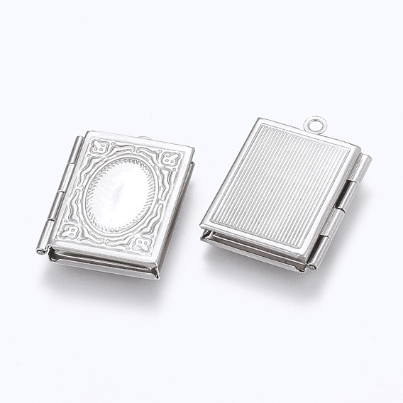 304 inoxydable pendentifs médaillon en acier, cadre de photo charmant pour colliers, rectangle
