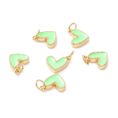 Rack Plating Brass Enamel Charms, with Jump Ring, Cadmium Free & Nickel Free & Lead Free, Real 18K Gold Long-Lasting Plated, Heart