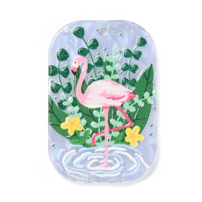 Acrylic Pendants, Rectangle with Flamingo Pattern