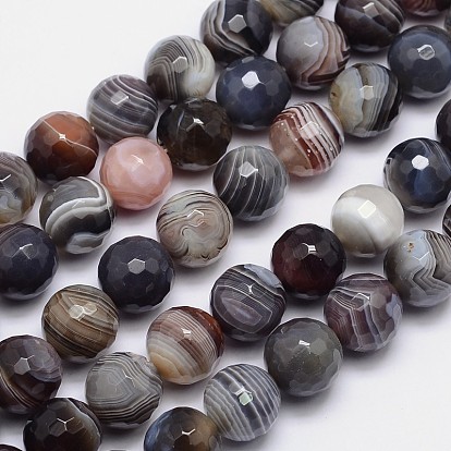 Faceted Natural Botswana Agate Round Beads Strands