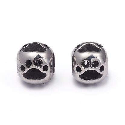 304 Stainless Steel European Beads, Large Hole Beads, Rondelle with Hollow Dog Footprints