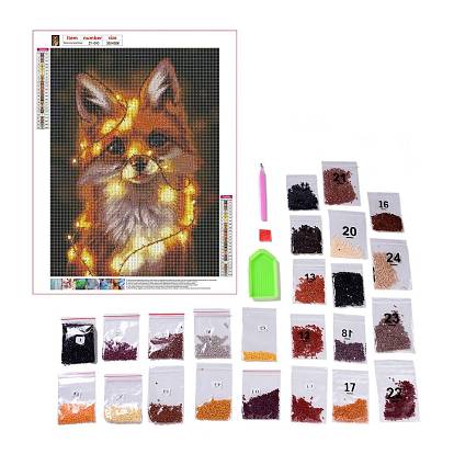 DIY 5D Animals Fox Pattern Canvas Diamond Painting Kits, with Resin Rhinestones, Sticky Pen, Tray Plate, Glue Clay, for Home Wall Decor Full Drill Diamond Art Gift