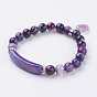 Natural Agate Beads Charm Bracelets, Dyed & Heated, Heart
