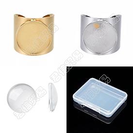 Unicraftale DIY Blank Dome Wide Ring Making Kit, Including 304 Stainless Steel Open Cuff Finger Ring Cabochon Settings, Glass Cabochons