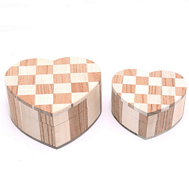 Wood Storage Box, Flip Cover Jewelry Box, Heart with Tartan Pattern