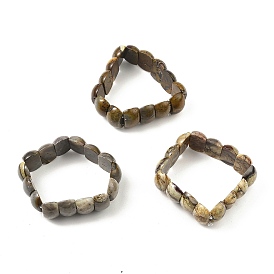 Natural Mexican Agate Beaded Stretch Bracelets, Flat Back Tile Bracelet