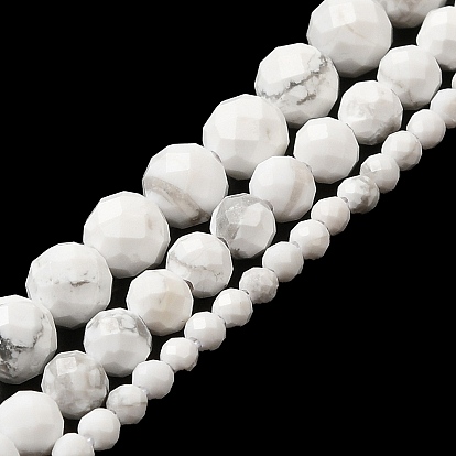 Chapelets de perles howlite naturelles , ronde, facette, AA grade
