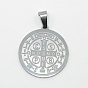 Trendy Necklace Findings Flat Round with San Benito 304 Stainless Steel Pendants, 33x30x1.5mm, Hole: 8x5mm