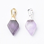 Natural Amethyst Pendants, with Brass Snap on Bails, Edge Golden Plated, Rhombus