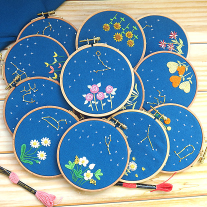 Kits de inicio de bordado de cuentas con patrón de flores y constelaciones 3d, incluyendo tela e hilo de bordado, aguja, hoja de instrucciones