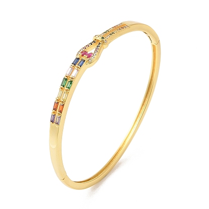 Colorful Cubic Zirconia Knot Hinged Bangle, Brass Jewelry for Women