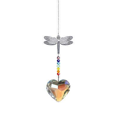 Crystals Chandelier Suncatchers Prisms Chakra Hanging Pendant, with Iron Cable Chains, Glass Beads and Brass Pendant