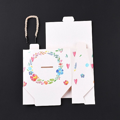 Cajas de regalo de papel rectangular con asa de cuerda., para envolver regalos, patrón floral/mariposa/mármol