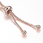 Adjustable Brass Box Chain Bolo Bracelets, Slider Bracelets, with Cubic Zirconia Links, Flat Round with Eye