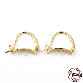 925 Sterling Silver Hoop Earring Findings, with Horizontal Loops, Arch, for Half Drilled Beads