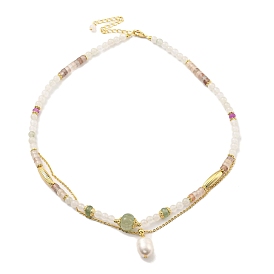 Natural Mixed Gemstone Round Beaded Necklaces, Real 14K Gold Plated Brass Jewelry for Women