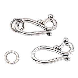 Tibetan Style Hook and Eye Clasps, Lead Free and Cadmium Free, Hook: about 12mm wide, 20.5mm long, Eye: 7.5mm in diameter, hole: 5mm