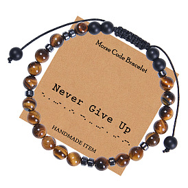 Handmade Morse Code Friendship Bracelet with Tiger Eye Stone and Letter/Number Beads