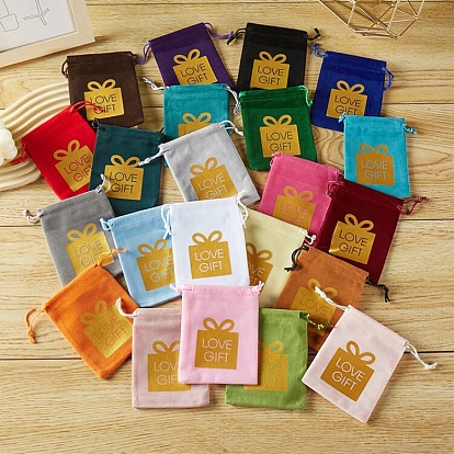 Hot Stamping Gift Velvet Storage Bags, Drawstring Pouches Packaging Bag, Rectangle