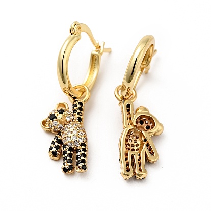 Aretes colgantes de oso con circonita cúbica, joyas de latón chapado en oro real 18k para mujer