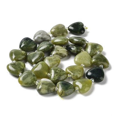 Natural Xinyi Jade/Chinese Southern Jade Beads Strands, with Seed Beads, Heart