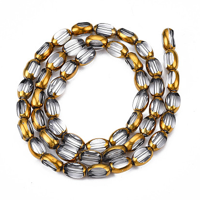 Electroplate Glass Beads Strands, Edge Plated, Oval