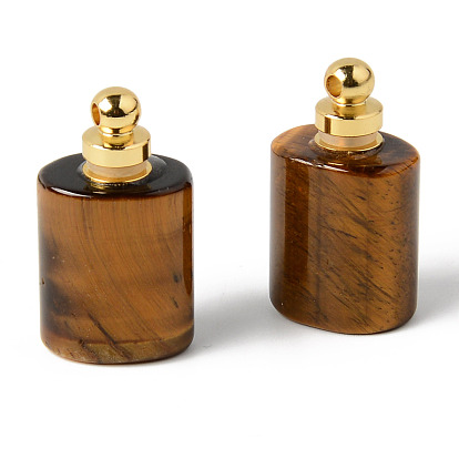 Gemstone Openable Perfume Bottle Pendants, with Brass Findings, Rectangle