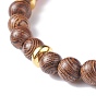 Bracelet extensible en perles rondes en bois de wengé naturel et pierres précieuses pour femme