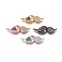 Brass Micro Pave Cubic Zirconia Links, with Abalone Shell/Paua Shell, Bird