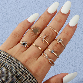 Fashionable Vintage Star Ring Set - European and American Style, Metal Ring Set for Women.