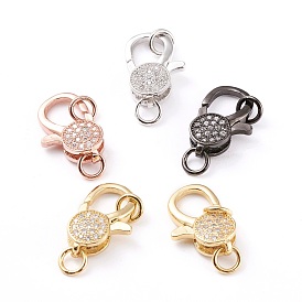 Brass Micro Pave Cubic Zirconia Lobster Claw Clasp, with Jump Rings, Long-Lasting Plated