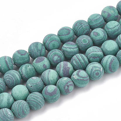 Perles synthétiques malachite brins, givré, ronde