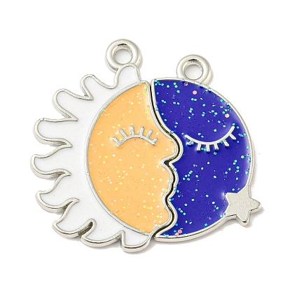 Sequins Alloy Enamel Split Pendants, Cadmium Free & Lead Free, Sun Charm