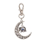 Tibetan Style Alloy Crescent Moon with Animal Pendant Decorations with Resin Evi Eye, Lobster Clasp Charms, Butterfly/Elephant/Owl