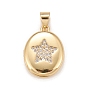 Brass Micro Pave Cubic Zirconia Locket Pendants, Photo Frame Charms for Necklaces, Real 18K Gold Plated, Lead Free & Cadmium Free, Oval with Star