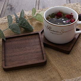 Black Walnut Wood Cup Mats, Square Coaster with Tray