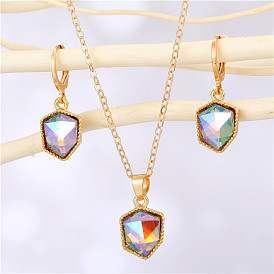 Colorful Crystal Pendant and Shimmering Stone Jewelry Set with Resin Necklace and Earrings