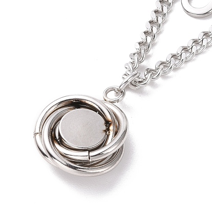 304 collier multicouche à double chaîne en acier inoxydable avec breloque en strass cristal pour femme