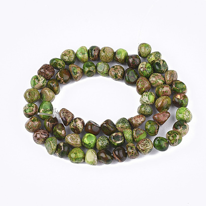 Brins de perles de jaspe impérial naturel, teint, pierre tombée, nuggets