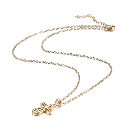 Easter Theme Brass Micro Pave Clear Cubic Zirconia Pendant Necklaces, with 304 Stainless Steel Cable Chains, Crucifix Cross