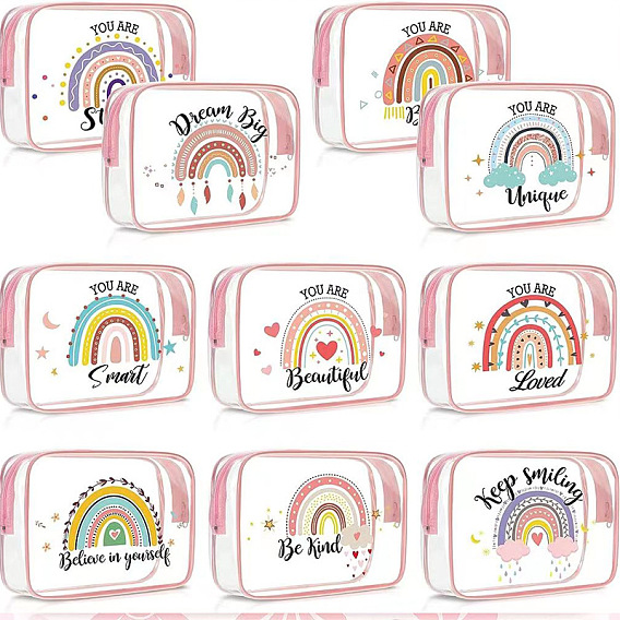 Bolsas de cosméticos de PVC transparente con patrón de arco iris bohemio, bolso de mano impermeable, neceser para mujer