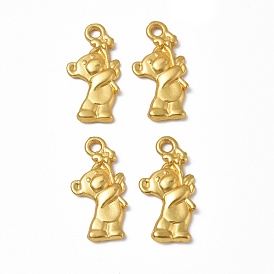 Rack Plating Alloy Pendants, Cadmium Free & Lead Free & Nickle Free, Bear with Flower Charms