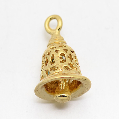 Brass Bell Pendants, 16x9mm, Hole: 1mm