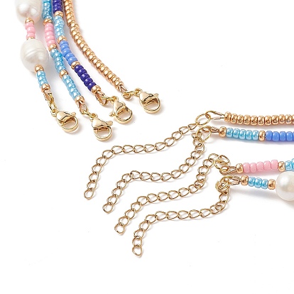 Conjunto de collares con cuentas de semillas de vidrio y perlas naturales de estilo 4 piezas 4, collares apilables para mujer
