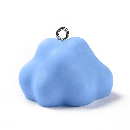 Opaque Resin Pendants, Cartoon Cloud Charms, with Platinum Tone Iron Loops