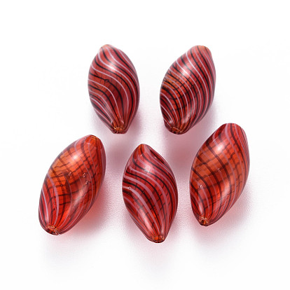 Transparent Handmade Blown Glass Globe Beads, Stripe Pattern, Rice
