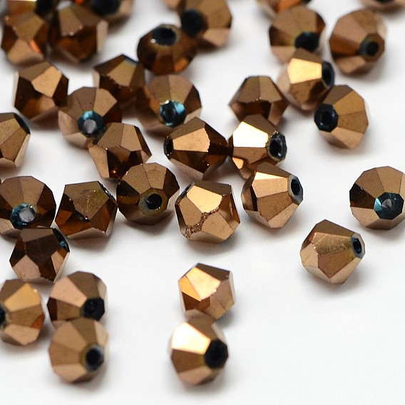 Cristal plaquent perles toupies en verre, facette, bronze antique pleine plaqué, 4.5x4mm, trou: 1 mm, environ 720 PCs / sachet 